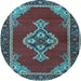 Round Machine Washable Persian Light Blue Traditional Rug, wshtr4234lblu