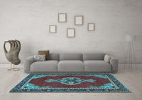 Machine Washable Persian Light Blue Traditional Rug, wshtr4234lblu