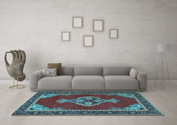 Machine Washable Persian Light Blue Traditional Rug in a Living Room, wshtr4234lblu
