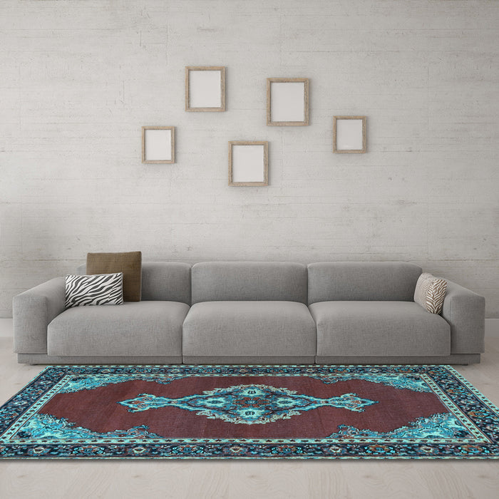 Machine Washable Persian Light Blue Traditional Rug in a Living Room, wshtr4234lblu