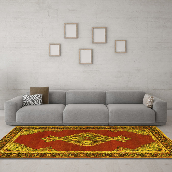Machine Washable Persian Yellow Traditional Rug in a Living Room, wshtr4234yw