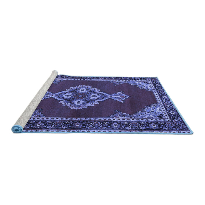 Sideview of Machine Washable Persian Blue Traditional Rug, wshtr4234blu