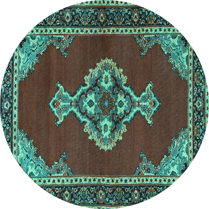 Round Persian Turquoise Traditional Rug, tr4234turq