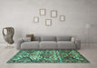 Machine Washable Persian Turquoise Traditional Area Rugs in a Living Room,, wshtr4235turq