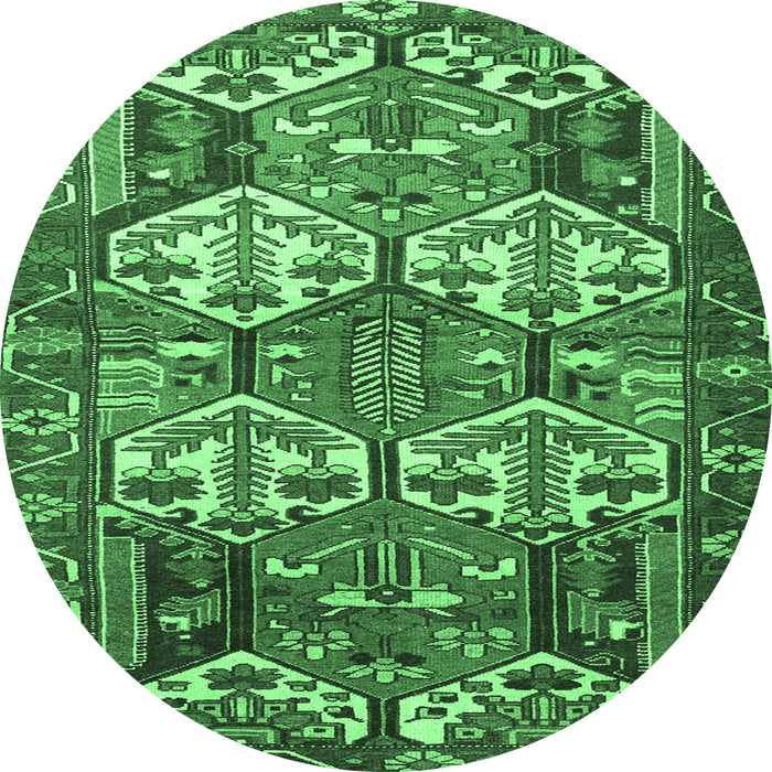 Round Persian Emerald Green Traditional Rug, tr4235emgrn