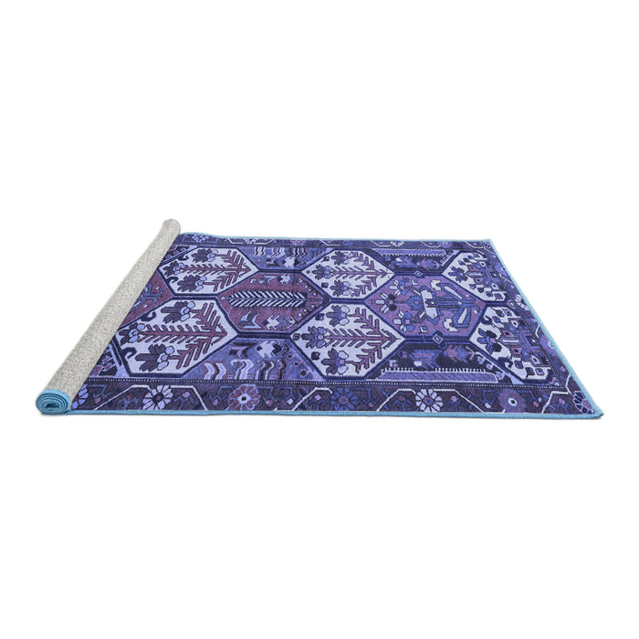Sideview of Machine Washable Persian Blue Traditional Rug, wshtr4235blu