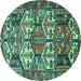 Round Machine Washable Persian Turquoise Traditional Area Rugs, wshtr4235turq