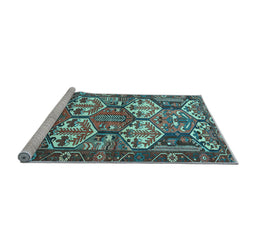 Sideview of Machine Washable Persian Light Blue Traditional Rug, wshtr4235lblu
