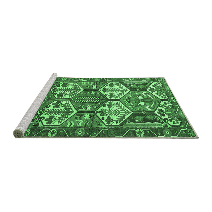 Sideview of Machine Washable Persian Emerald Green Traditional Area Rugs, wshtr4235emgrn
