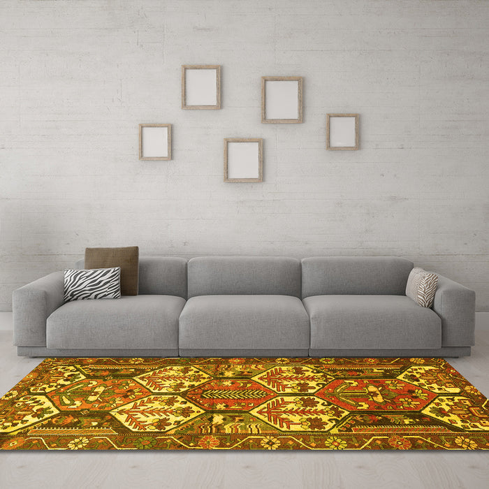 Machine Washable Persian Yellow Traditional Rug in a Living Room, wshtr4235yw