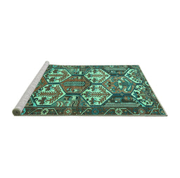 Sideview of Machine Washable Persian Turquoise Traditional Area Rugs, wshtr4235turq