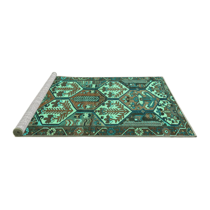 Sideview of Machine Washable Persian Turquoise Traditional Area Rugs, wshtr4235turq