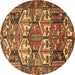 Round Persian Brown Traditional Rug, tr4235brn