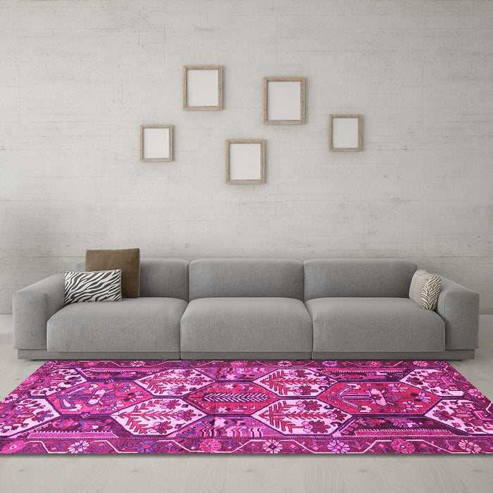 Machine Washable Persian Pink Traditional Rug in a Living Room, wshtr4235pnk