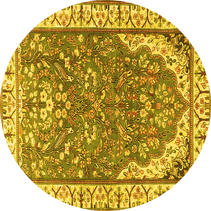 Round Machine Washable Animal Yellow Traditional Rug, wshtr4236yw