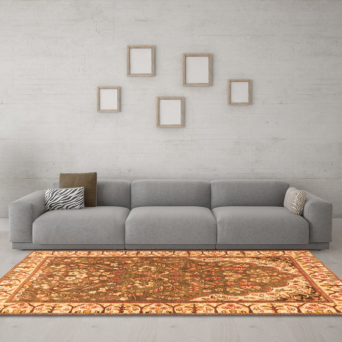 Machine Washable Animal Orange Traditional Area Rugs in a Living Room, wshtr4236org