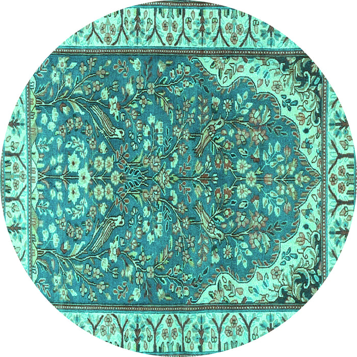 Round Machine Washable Animal Turquoise Traditional Area Rugs, wshtr4236turq