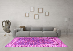 Machine Washable Animal Pink Traditional Rug in a Living Room, wshtr4236pnk