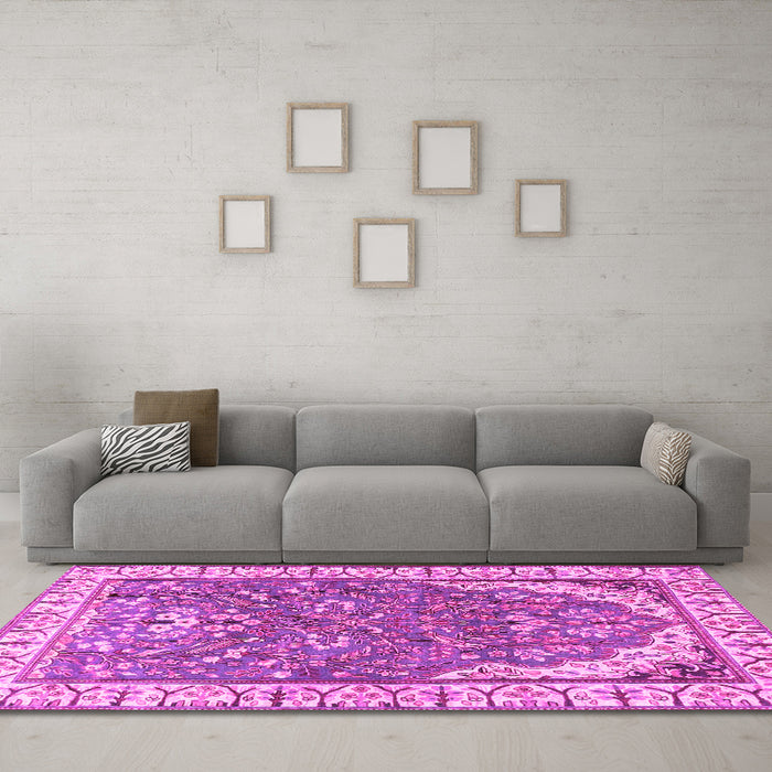 Machine Washable Animal Pink Traditional Rug in a Living Room, wshtr4236pnk