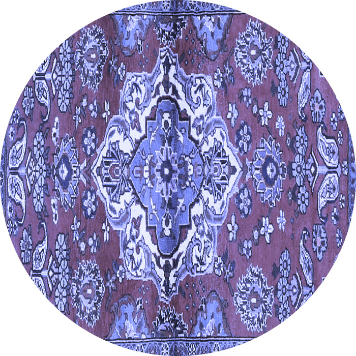 Round Machine Washable Persian Blue Traditional Rug, wshtr4237blu