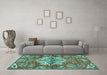 Machine Washable Persian Turquoise Traditional Area Rugs in a Living Room,, wshtr4237turq