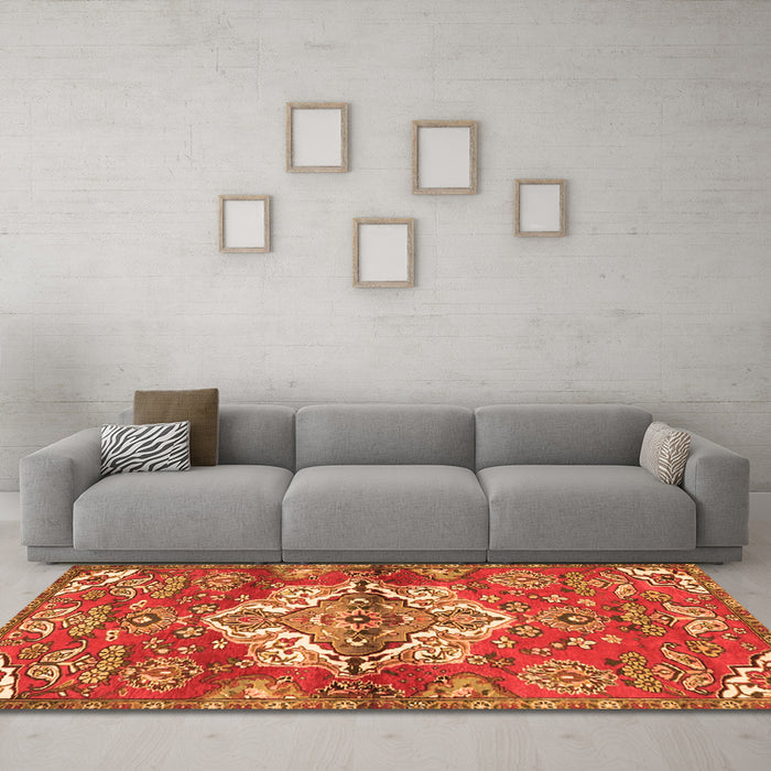 Machine Washable Persian Orange Traditional Area Rugs in a Living Room, wshtr4237org
