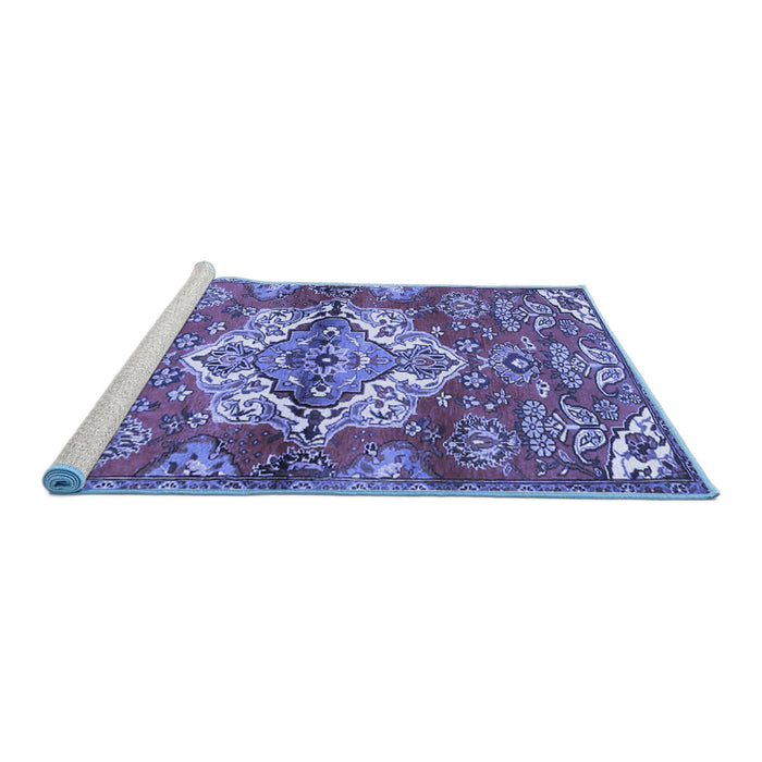 Sideview of Machine Washable Persian Blue Traditional Rug, wshtr4237blu