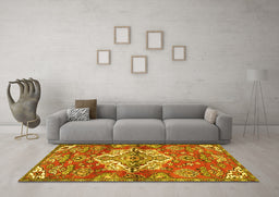 Machine Washable Persian Yellow Traditional Rug in a Living Room, wshtr4237yw