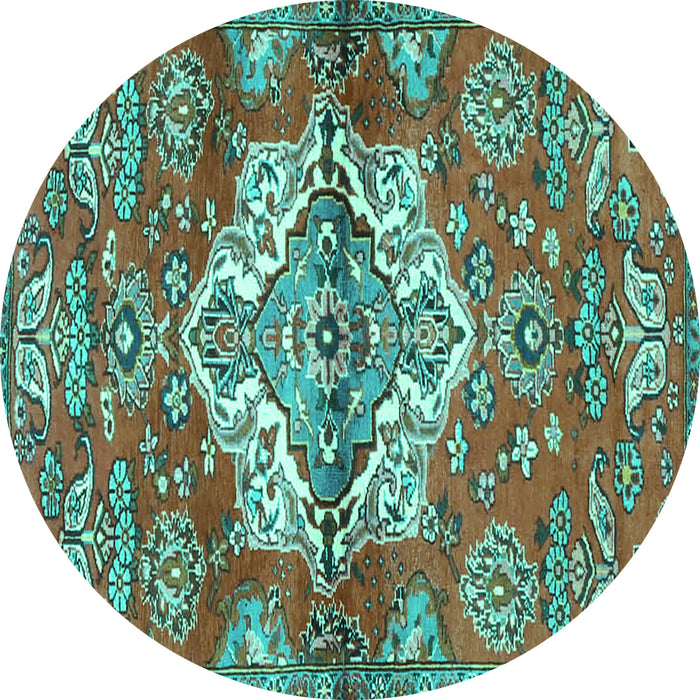 Round Persian Turquoise Traditional Rug, tr4237turq