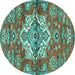 Round Machine Washable Persian Turquoise Traditional Area Rugs, wshtr4237turq