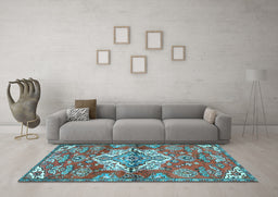Machine Washable Persian Light Blue Traditional Rug in a Living Room, wshtr4237lblu