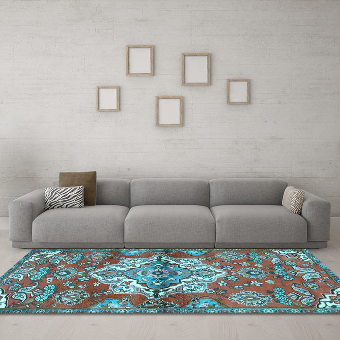 Machine Washable Persian Light Blue Traditional Rug in a Living Room, wshtr4237lblu