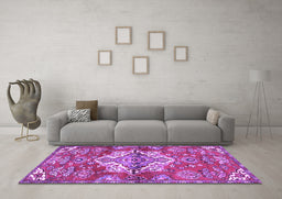 Machine Washable Persian Purple Traditional Area Rugs in a Living Room, wshtr4237pur
