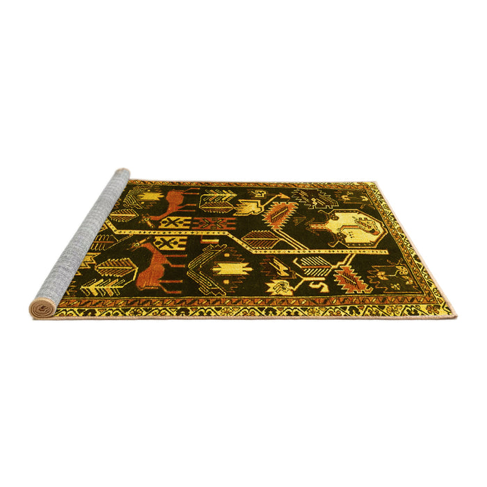 Sideview of Machine Washable Animal Yellow Traditional Rug, wshtr4238yw