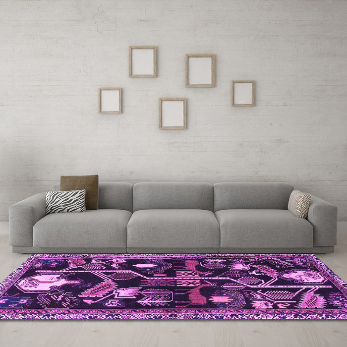 Machine Washable Animal Purple Traditional Area Rugs in a Living Room, wshtr4238pur