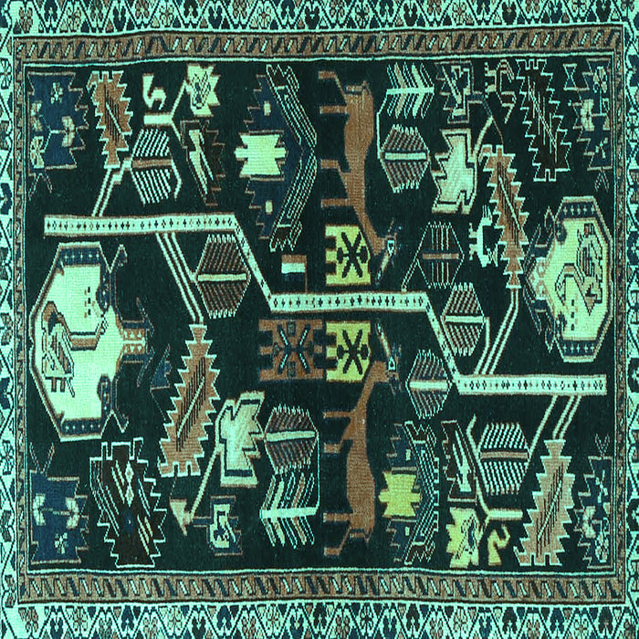 Square Machine Washable Animal Turquoise Traditional Area Rugs, wshtr4238turq