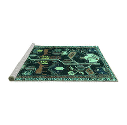 Sideview of Machine Washable Animal Turquoise Traditional Area Rugs, wshtr4238turq