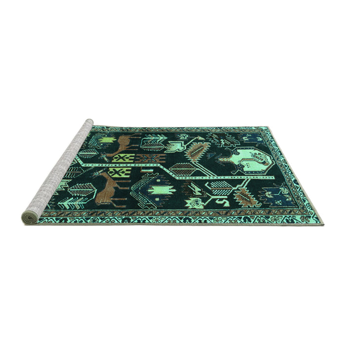 Sideview of Machine Washable Animal Turquoise Traditional Area Rugs, wshtr4238turq