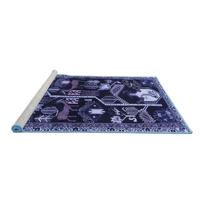 Sideview of Machine Washable Animal Blue Traditional Rug, wshtr4238blu