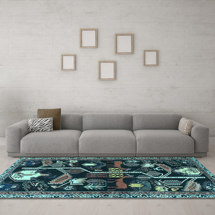 Machine Washable Animal Light Blue Traditional Rug in a Living Room, wshtr4238lblu