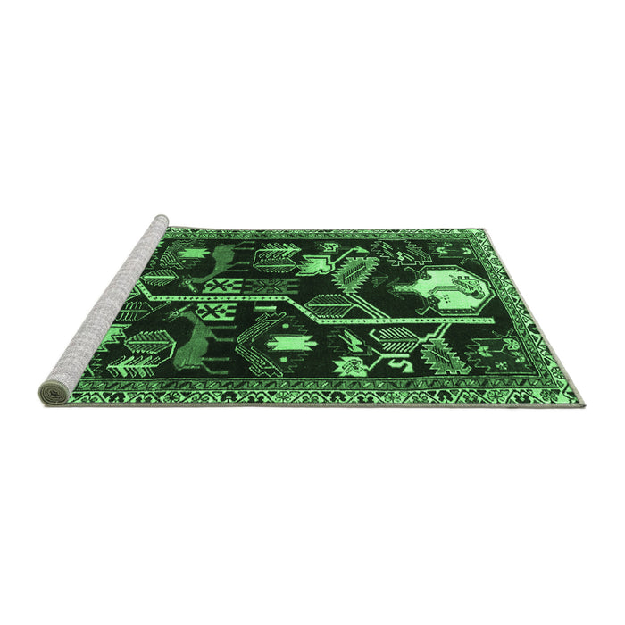 Sideview of Machine Washable Animal Emerald Green Traditional Area Rugs, wshtr4238emgrn