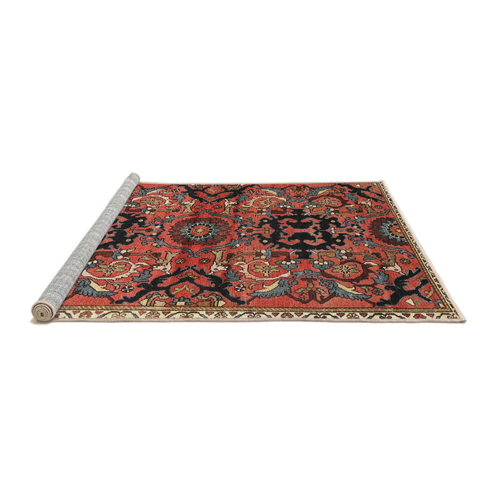 Sideview of Machine Washable Traditional Saffron Red Rug, wshtr4239