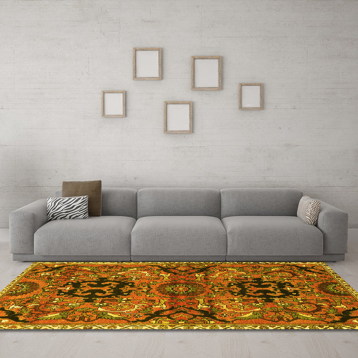 Machine Washable Persian Yellow Traditional Rug in a Living Room, wshtr4239yw