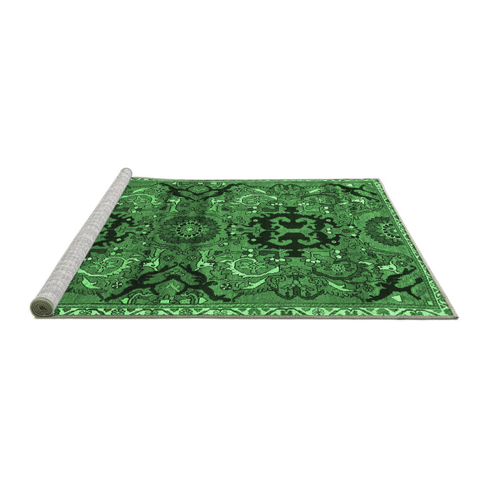 Sideview of Machine Washable Persian Emerald Green Traditional Area Rugs, wshtr4239emgrn