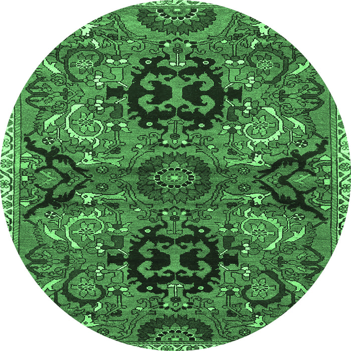 Round Persian Emerald Green Traditional Rug, tr4239emgrn