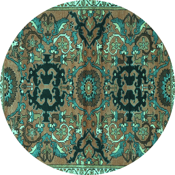 Round Machine Washable Persian Turquoise Traditional Area Rugs, wshtr4239turq