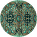 Round Machine Washable Persian Turquoise Traditional Area Rugs, wshtr4239turq