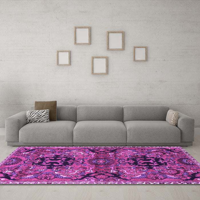 Machine Washable Persian Purple Traditional Area Rugs in a Living Room, wshtr4239pur