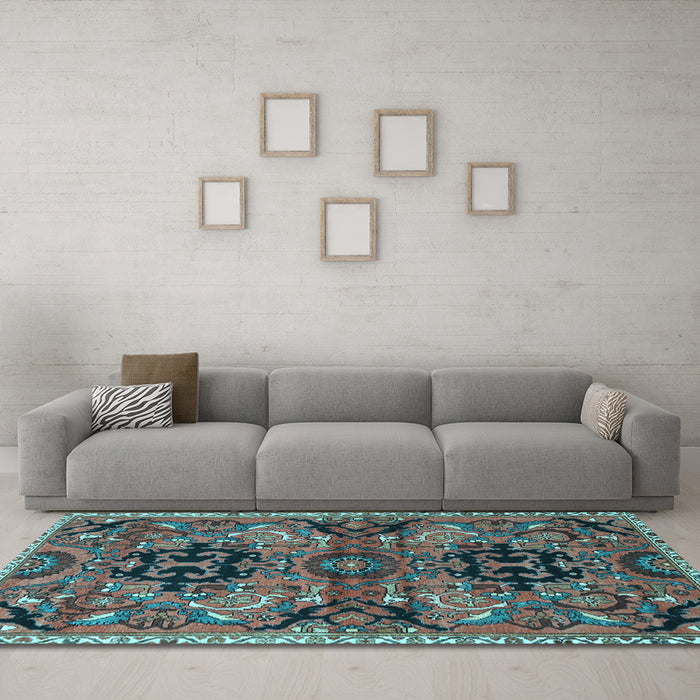 Machine Washable Persian Light Blue Traditional Rug in a Living Room, wshtr4239lblu