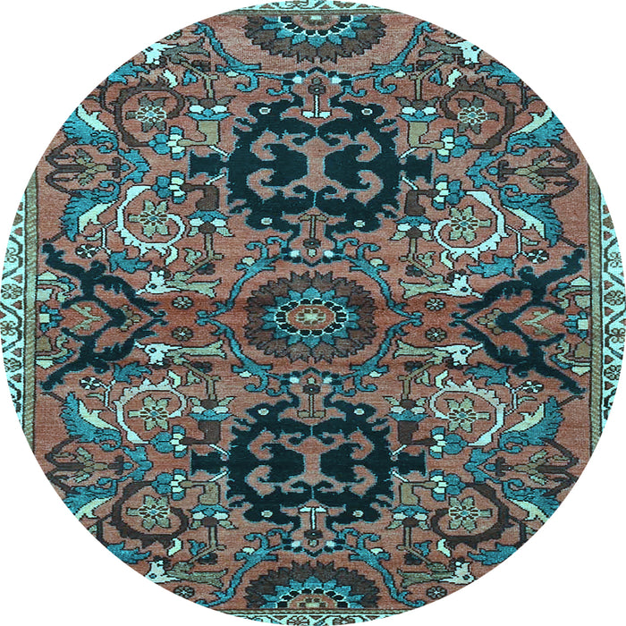 Round Machine Washable Persian Light Blue Traditional Rug, wshtr4239lblu